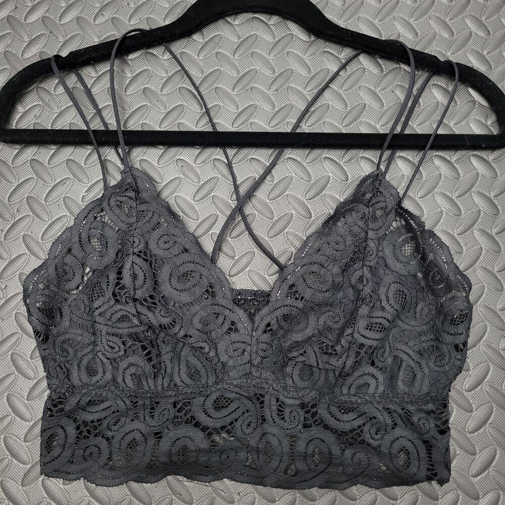 Victoria’s Secret PINK Black Lace Bralette Large Strappy Longline Paisley